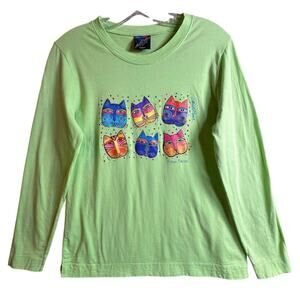 Vintage Laurel Burch Feline Faces Art Cat T-shirt 90s Sz M Art To Wear Pop Art